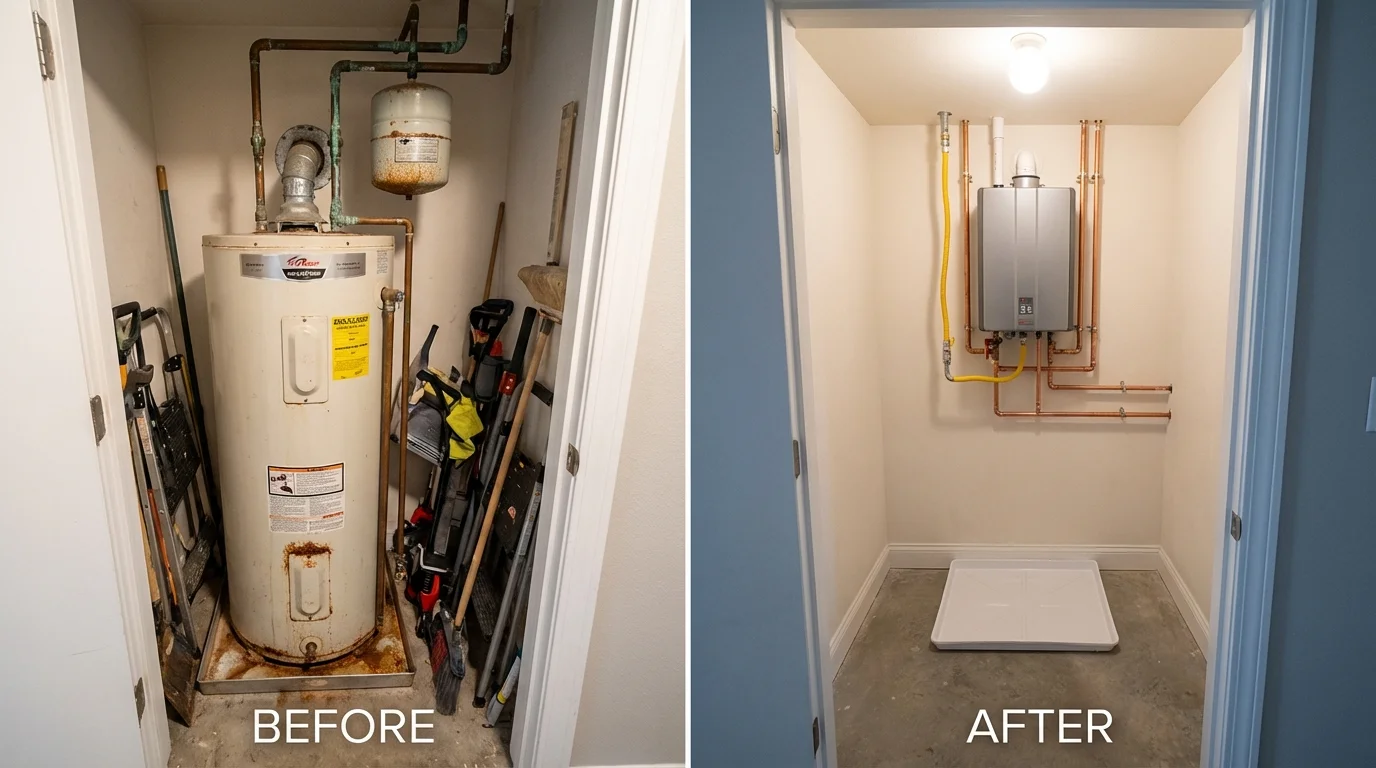 Tank water heater versus wall-mounted tankless unit comparison for Chino, CA homeowners