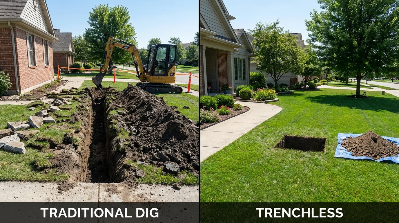 Trenchless sewer repair with minimal yard damage versus traditional excavation in Chino, CA